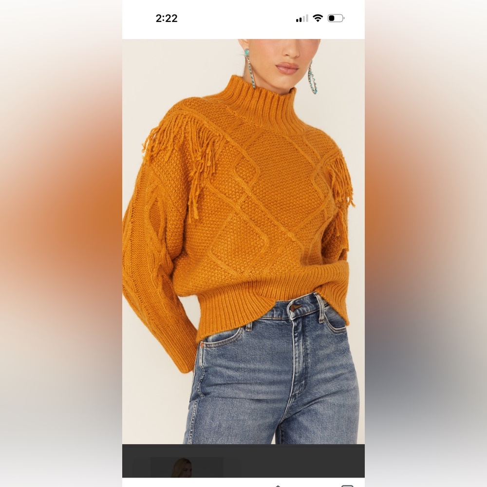 Patrons Of Peace Womens Large Fringe Mustard Color Long Sleeve Sweater Fall